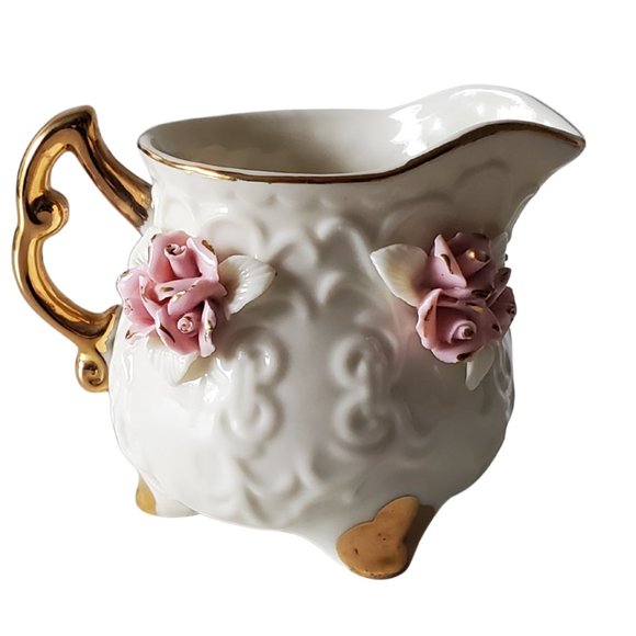 Vintage Handmade Porcelain Tea Set Pink Roses and 10K Gold Trim - Picture 12 of 16